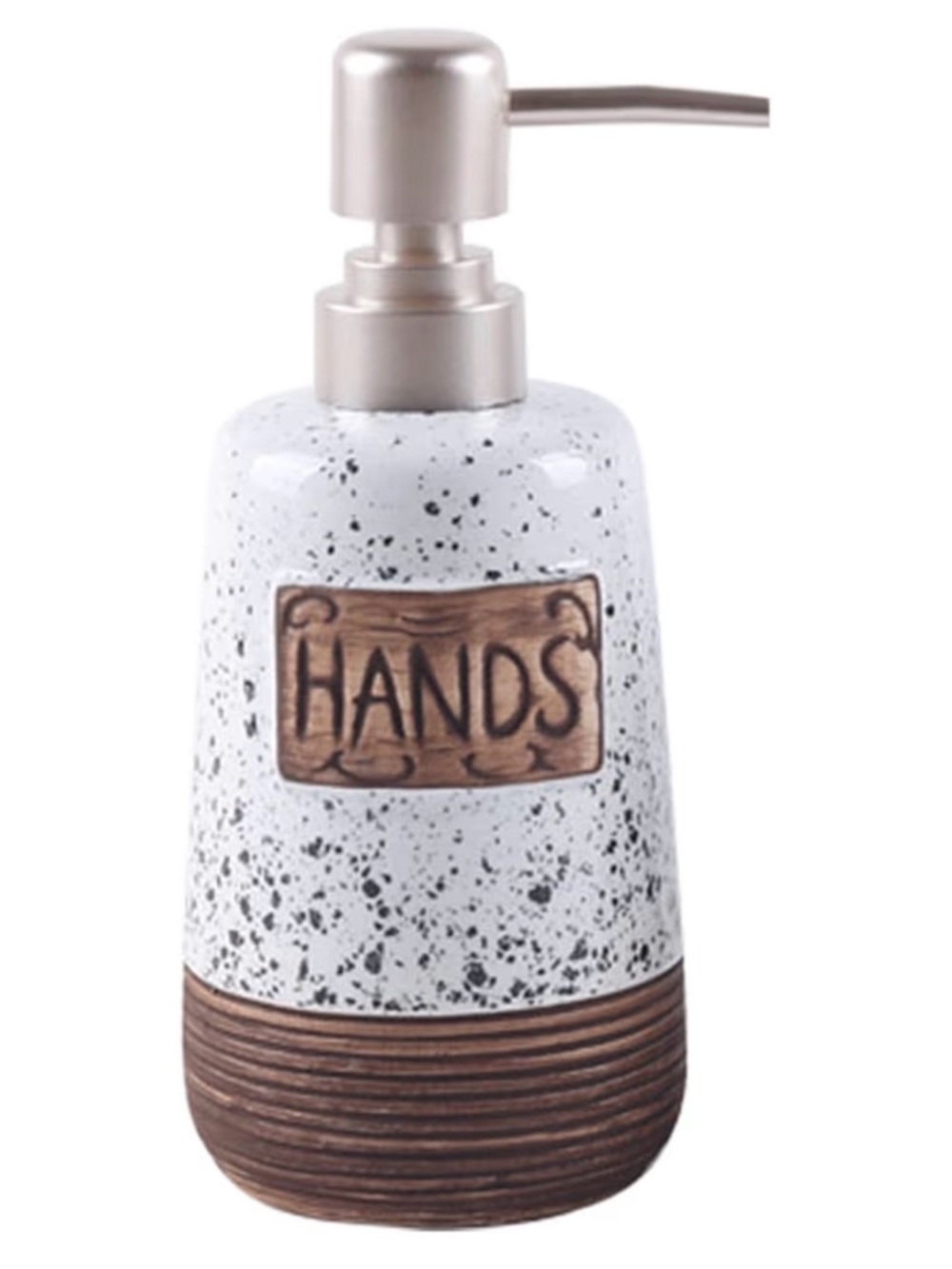 Ceramic 'Hands' Soap Dispenser - Speckled White with Brown Accent
